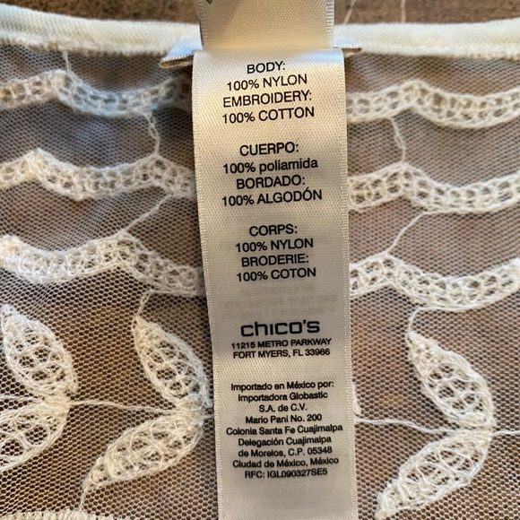 Chico’s NWT Sheer Embroidered Beaded Cream V-Neck Blouse Womens Large - Picture 8 of 11